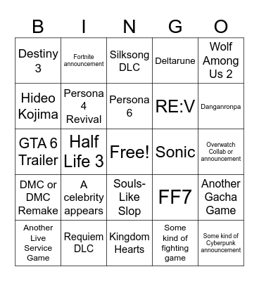 Games Fest Bingo Card