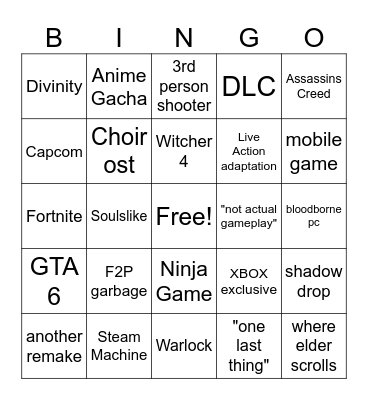 Summer Game Fest 2026 Bingo Card
