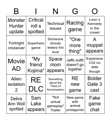 Summer Fest Games 2026 Bingo Card