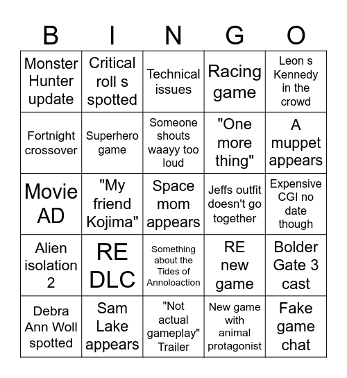 Summer Fest Games 2026 Bingo Card