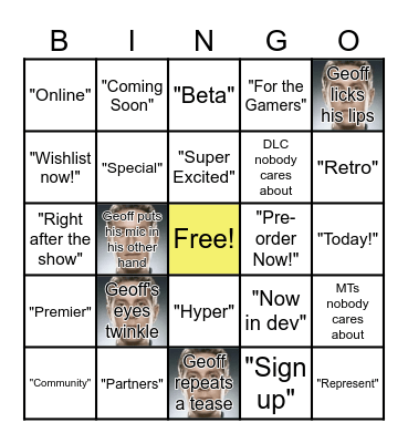 Summer Slop Fest 2026 Bingo Card
