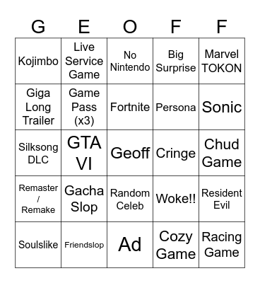 Summer Game Fest 2026 Bingo Card