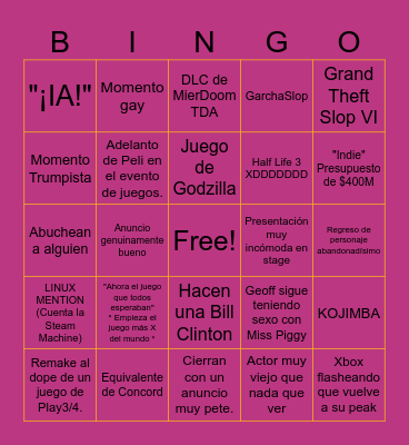 Summer Game Fest 2026 Bingo Card