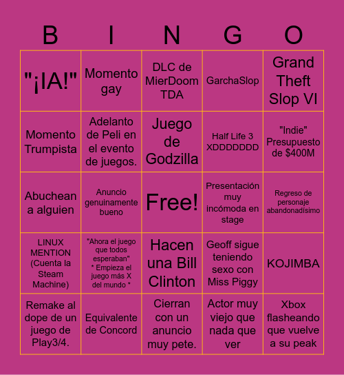 Summer Game Fest 2026 Bingo Card
