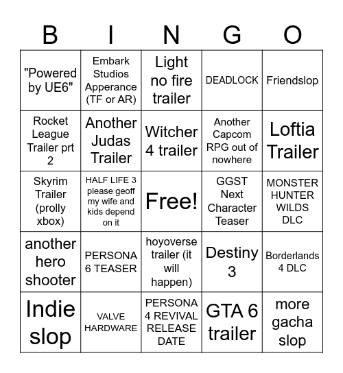SGF 2026 Bingo Card