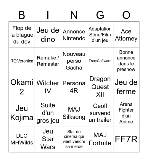 Summer Games Fest 2026 Bingo Card