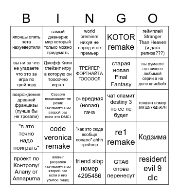 summer game fest 2026 Bingo Card
