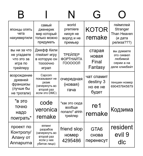 summer game fest 2026 Bingo Card