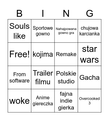 Summer game fest Bingo Card