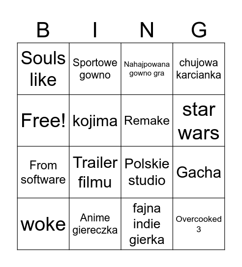 Summer game fest Bingo Card