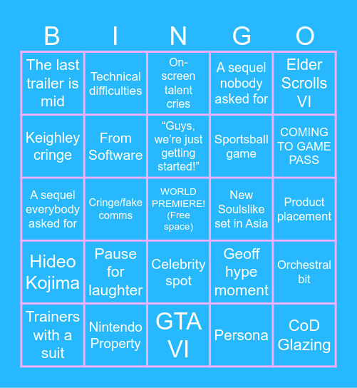 Summer Games Fest 2026 Bingo Card
