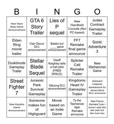 Summer Games Fest 2026 Bingo Card
