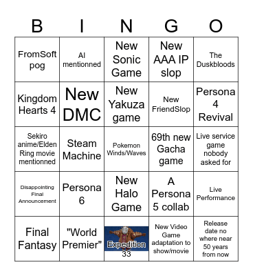 Summer Game Fest 2026 Bingo Card