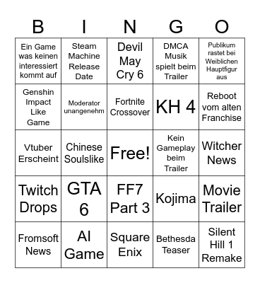 RaidenCorvus Steam Gamefest 2026 Bingo Card