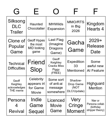 SGF Bingo Card