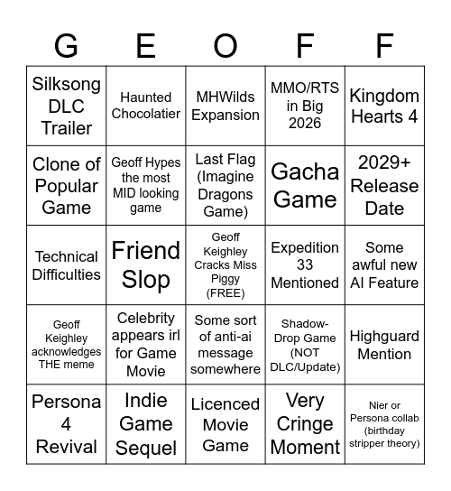SGF Bingo Card