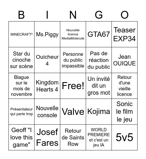SEUMer Game Fest Bingo Card