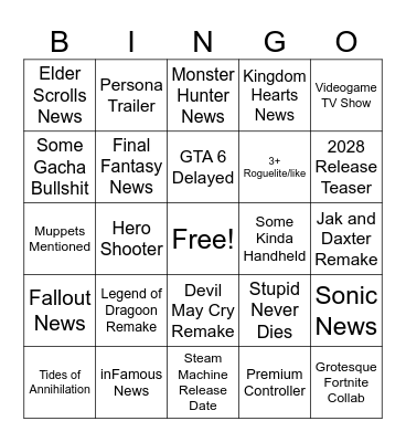 Summer Games Fest Bingo Card