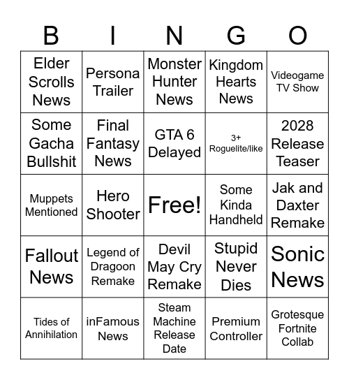 Summer Games Fest Bingo Card