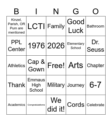 EHS Graduation Bingo Card