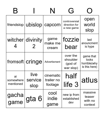 Summer games fest Bingo Card