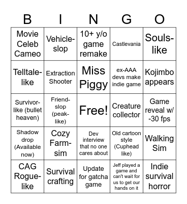 Summer Game Fest Bingo Card