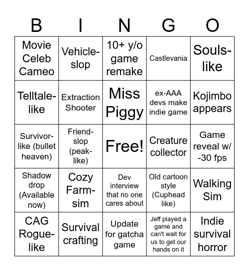 Summer Game Fest Bingo Card