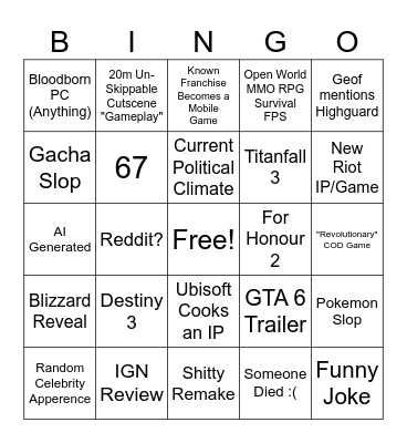 Summer Games Fest Bingo Card