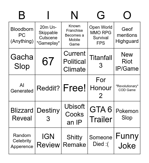 Summer Games Fest Bingo Card