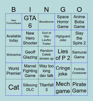 Summer Game Fest Bingo Card