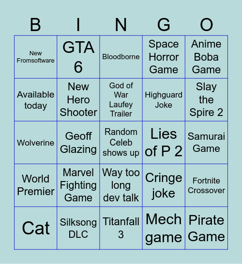 Summer Game Fest Bingo Card