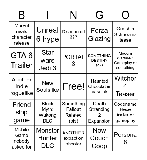 Easy Wins Bingo Card
