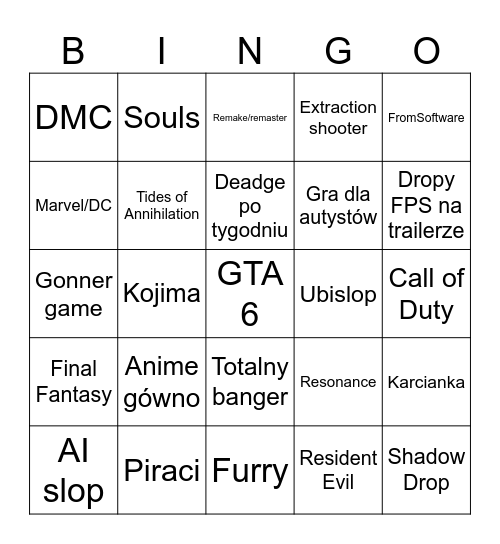 Summer Game Fest Bingo Card