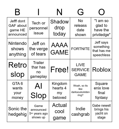 My name Geoff Bingo Card