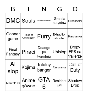 Summer Game Fest Bingo Card