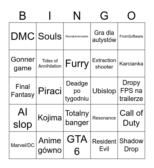 Summer Game Fest Bingo Card