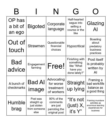 LinkedIn Post Bingo Card