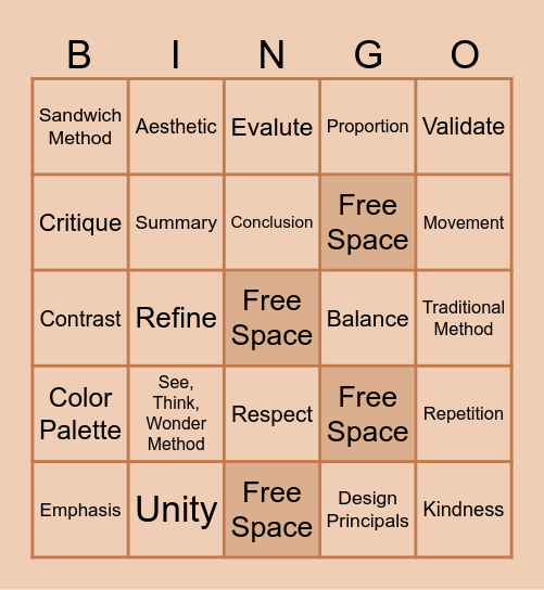 Art Critique Vocabulary Bingo Card