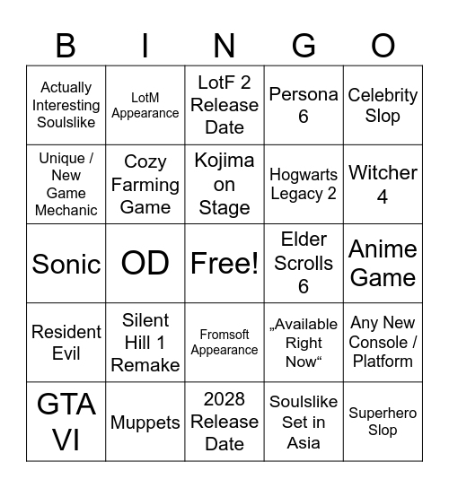 SGF 2026 Bingo Card