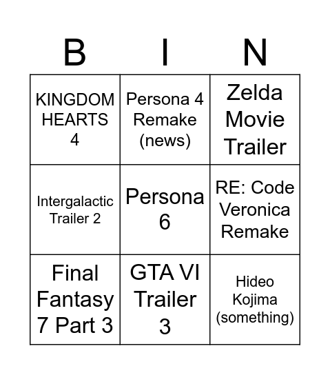 Summer Game Fest Bingo Card