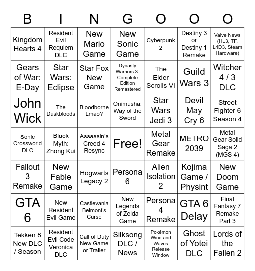 Summer Game Fest 2026 Bingo Card