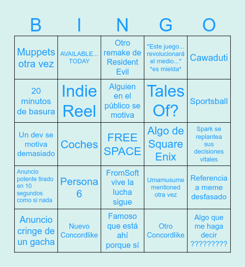 Summer Games Fest 2026 Bingo Card