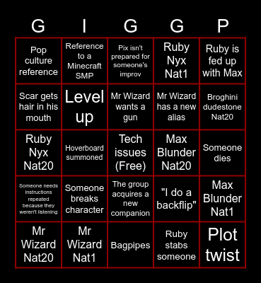 GIGGS DND BINGO Card