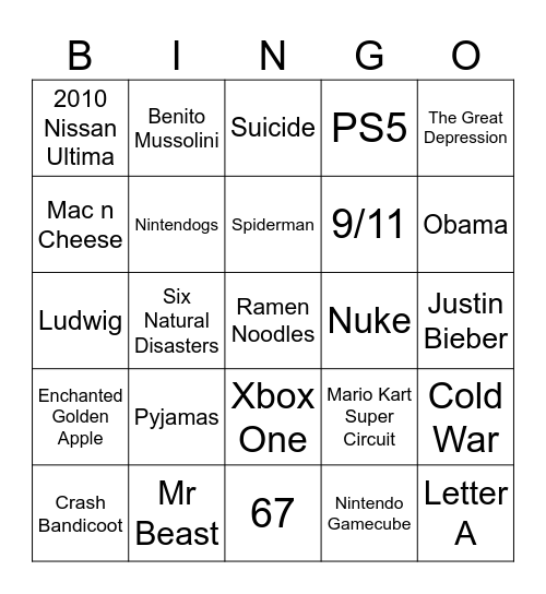 infinite craft Bingo Card