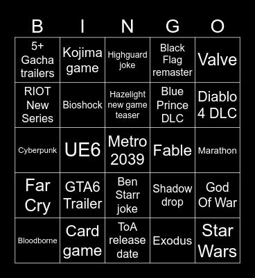 Summer Game Fest 2026 Bingo Card