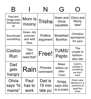 Family Bingo Card