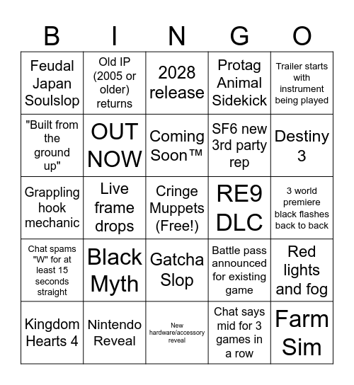 Summer Games Fest 2026 Bingo Card