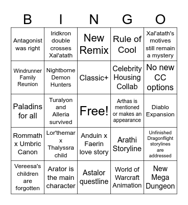 Blizz Con Bingo Card