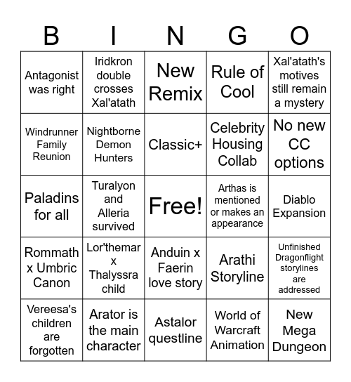 Blizz Con Bingo Card