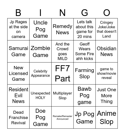 Summer Games Fest 2026 Bingo Card